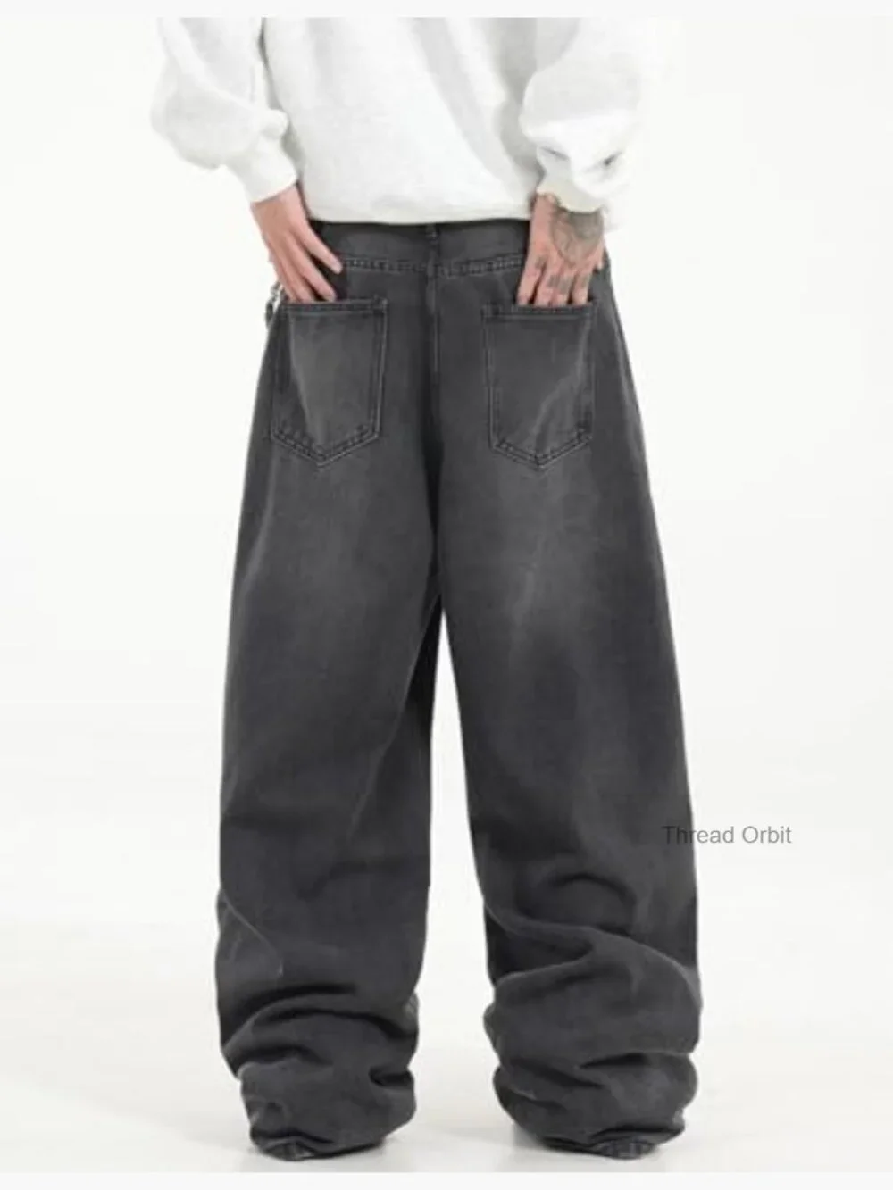 Men's Baggy Jeans Loose Fit Denim Pants Mid Waist Wide Leg Trousers Y2K Skater